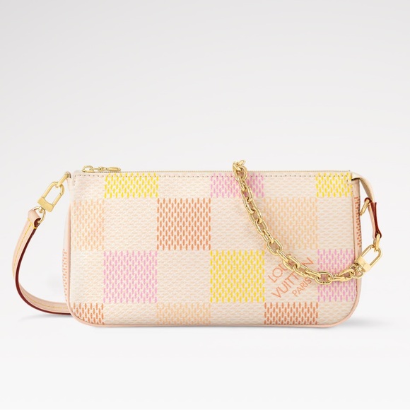 LV LE Checkered Pink Gold clutch Pouch Pochette Accessoires WOC Monogram - Picture 1 of 5